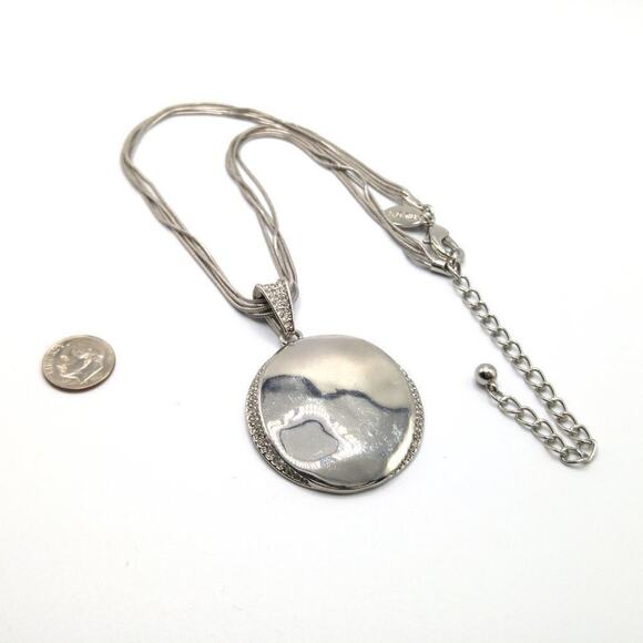 Chico’s Silver Tone Pave Rhinestone Pendant Necklace Multi Snake Chain - Picture 7 of 9